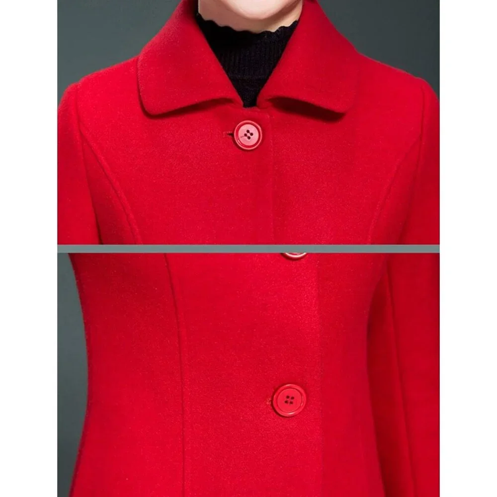 Women's Red Wool Trench Coat Winter Long Thick Overcoat Walker Coats - Picture 4 of 5